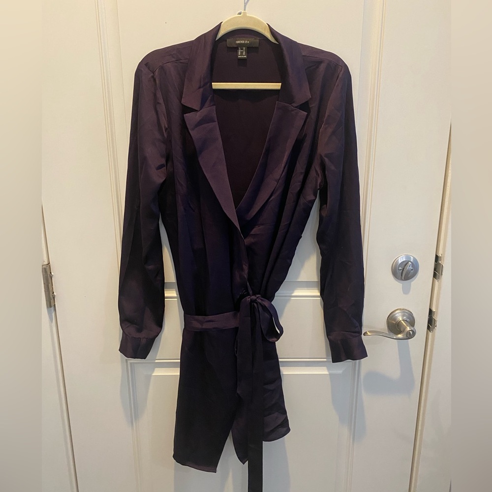 Forever 21 plus size purple satin blazer wrap dress long sleeve collared size 0X
